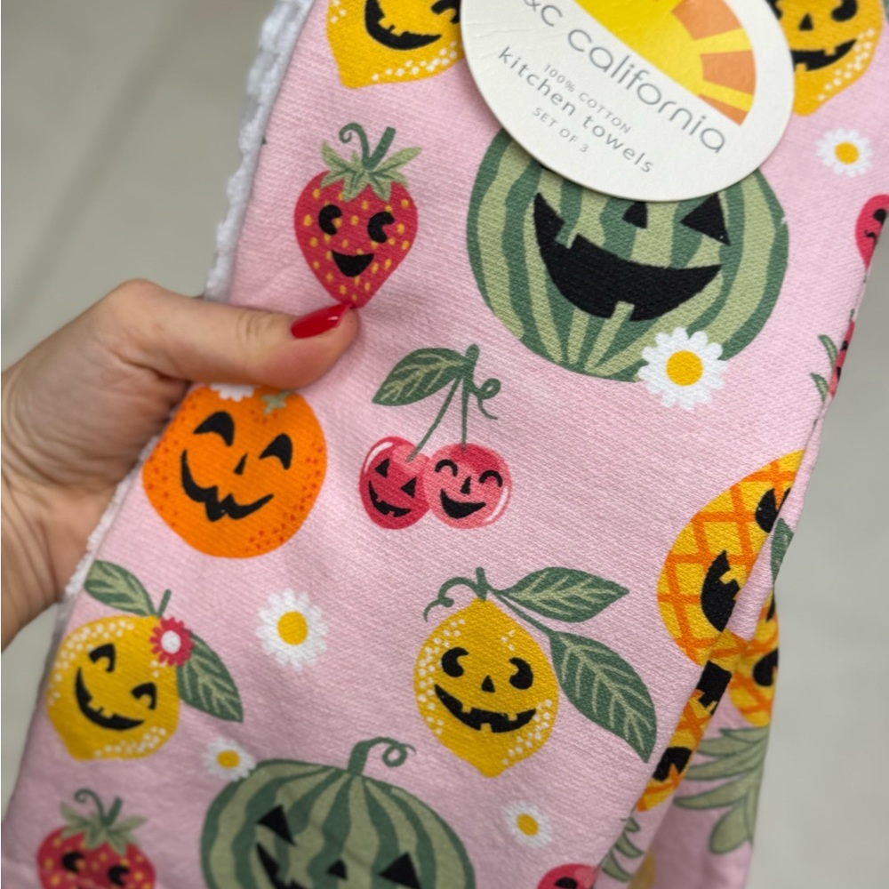 - Halloween Pumpkin and Fruit 3 Kitchen Towels